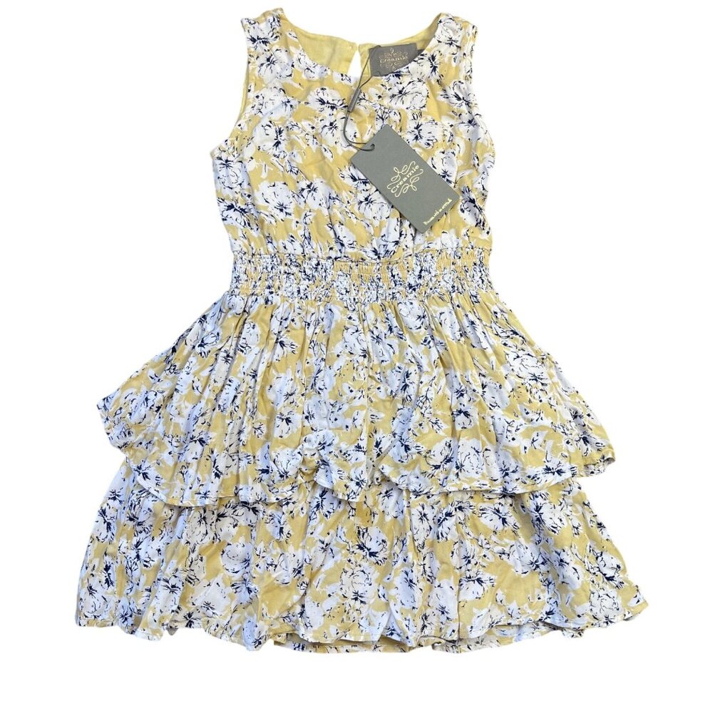 Creamie Tiered Sleeveless‎ Dress Girls 7 Floral 100% Viscose Lined Yellow NEW
